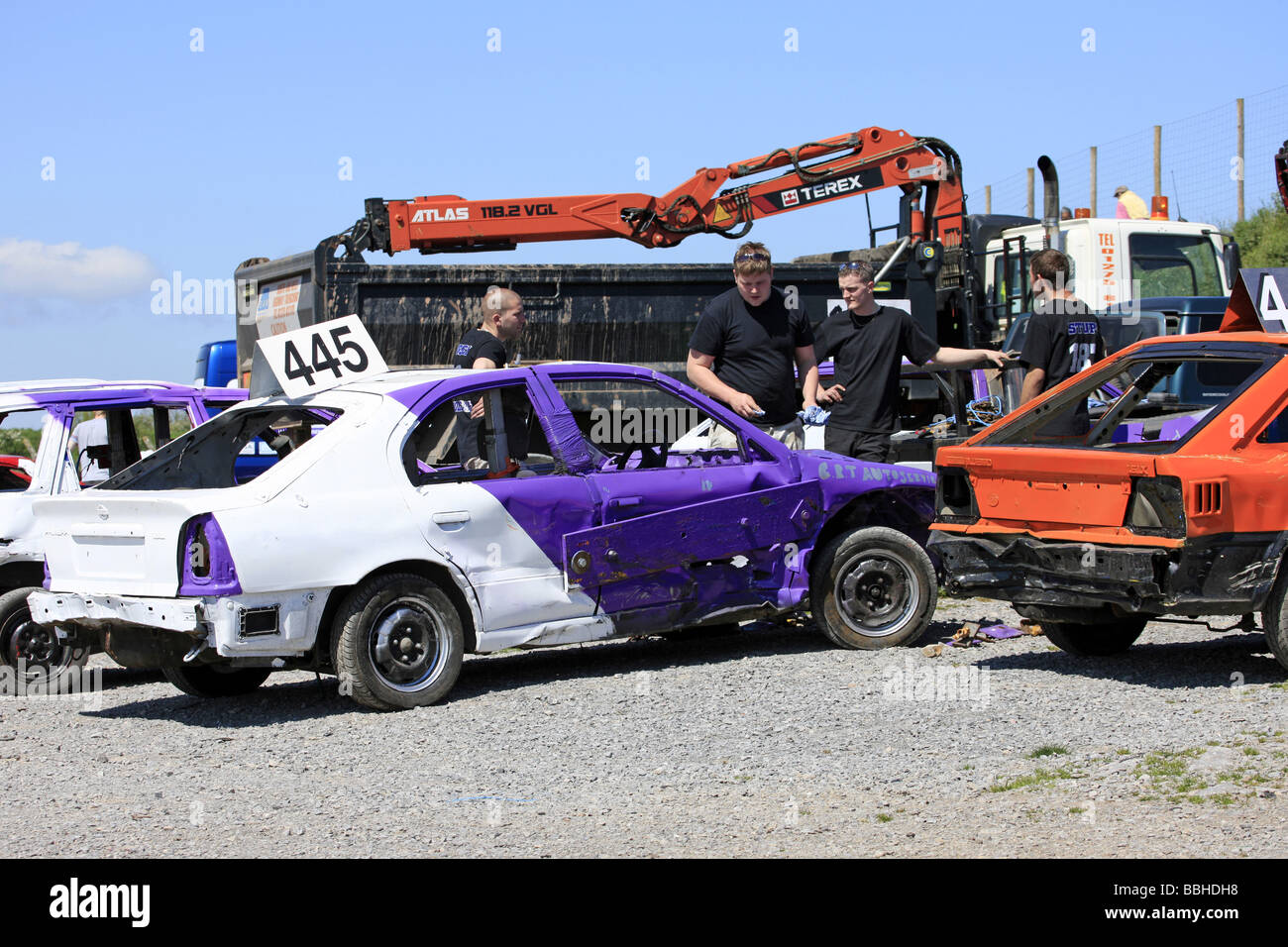 Banger Racing cars at a track meet Stock Photo