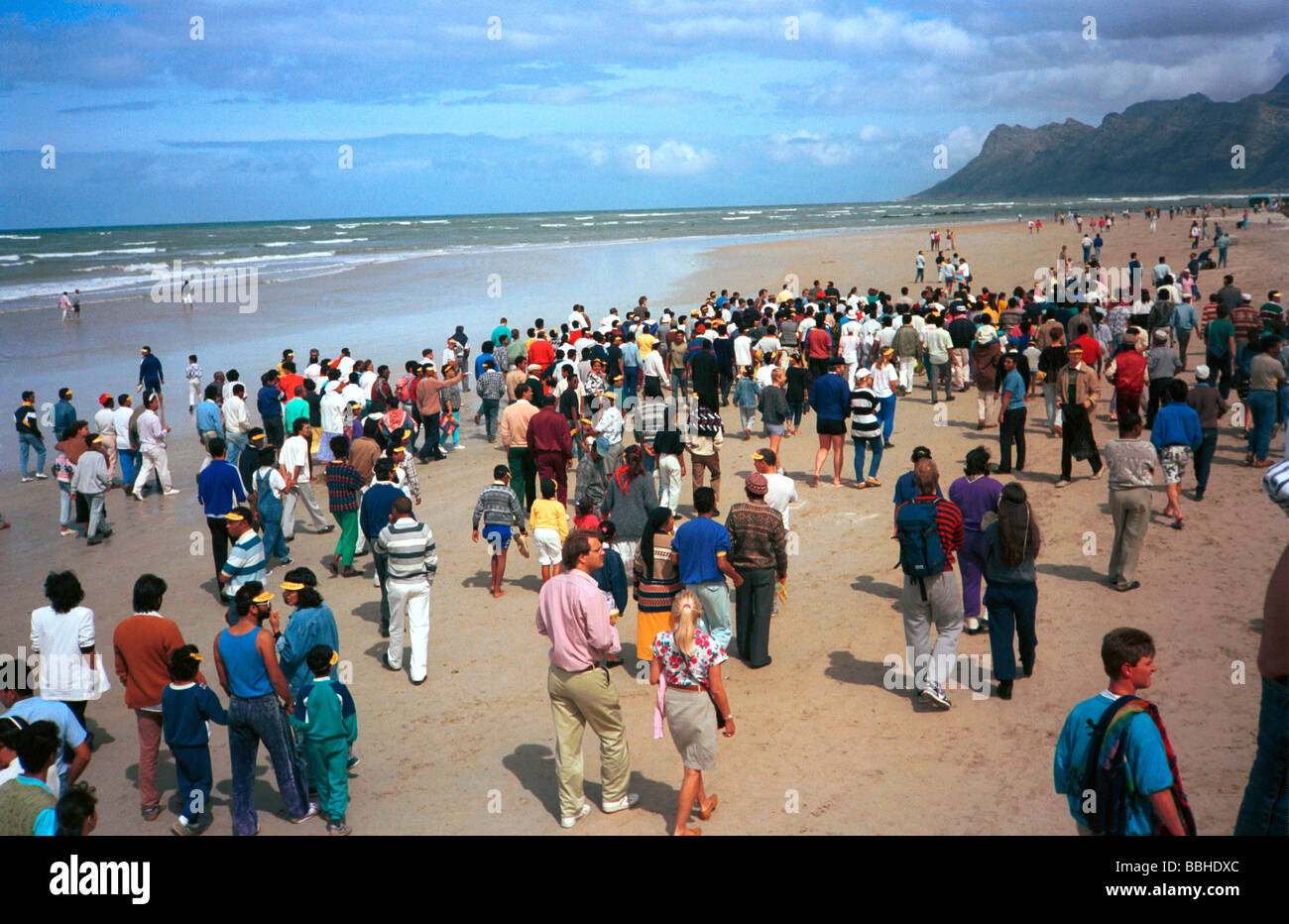 The Strand Cape Town South Africa 1989 water sand beach coloured people  demonstrations against segregation fighting apartheidm Stock Photo - Alamy