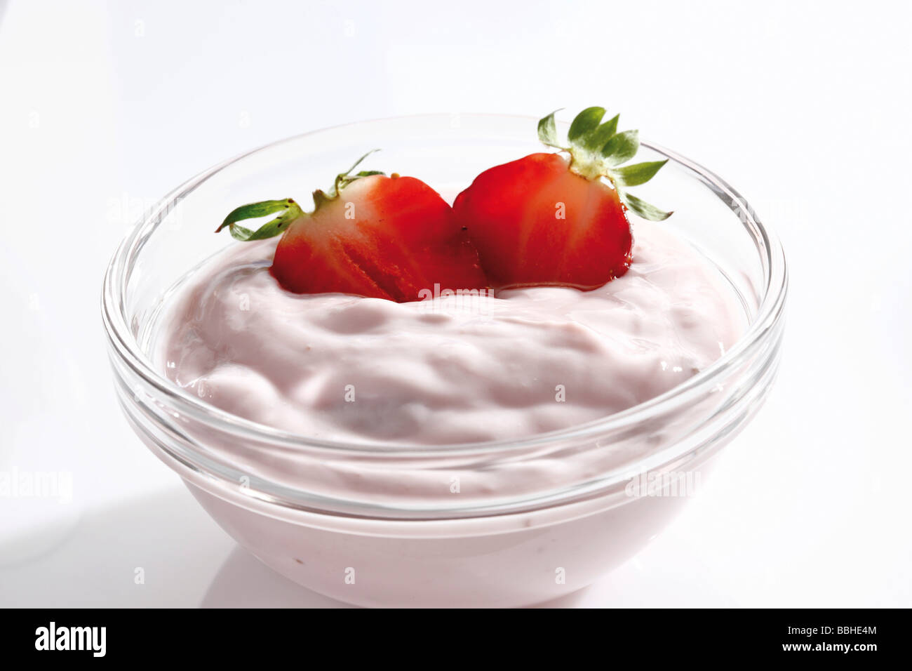 Strawberry yogurt in a glass bowl Stock Photo Alamy