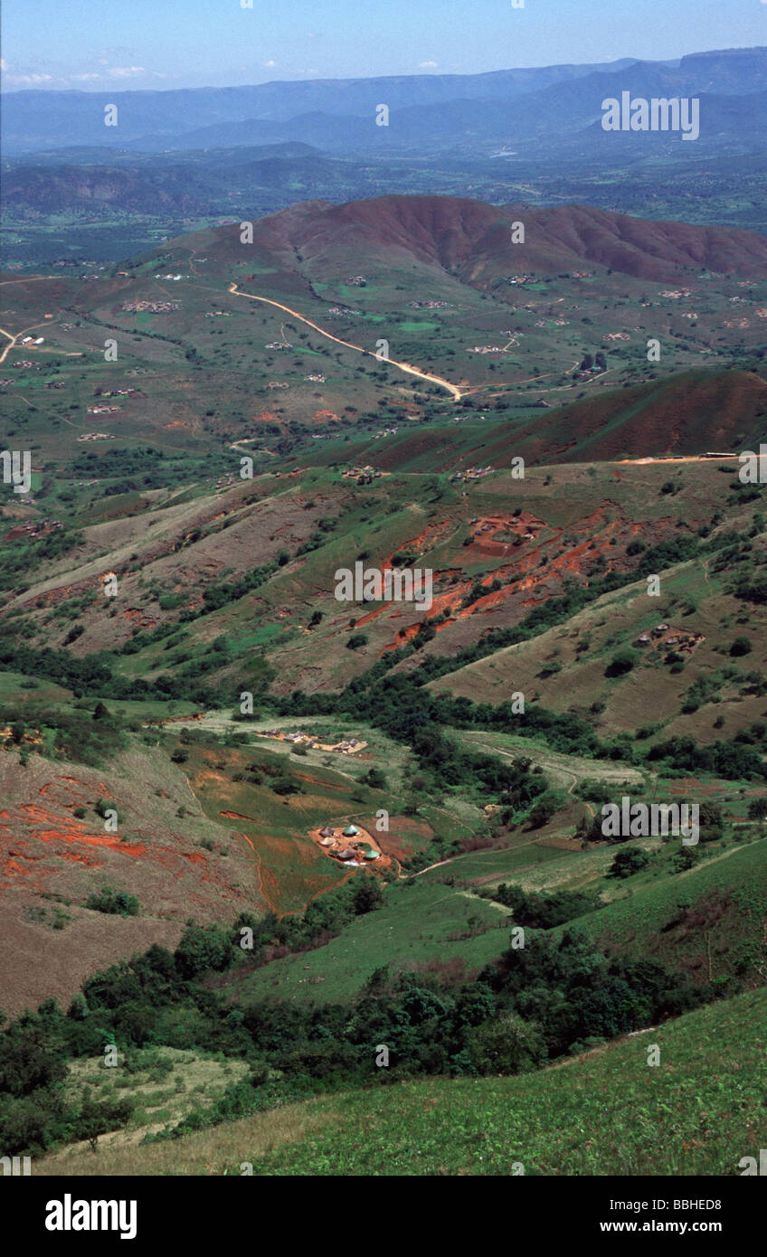 Zululand KwaZulu Natal South Africa 10 2001 nhills valleys huts grass ...