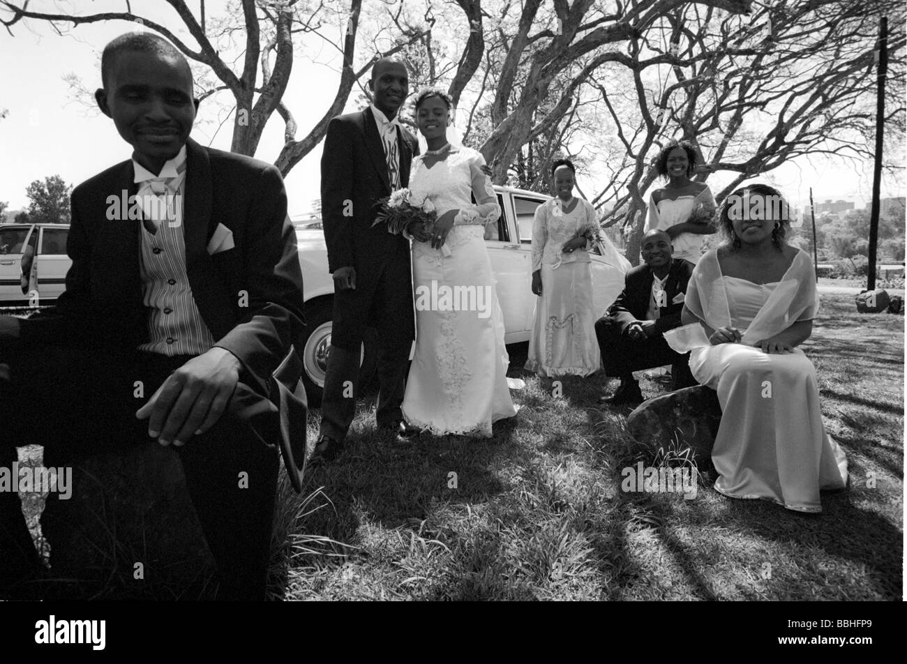 The Mchunu entourage pose for shots in PietermatizburgÕs Alexandra Park a favourite spot for wedding photos Stock Photo