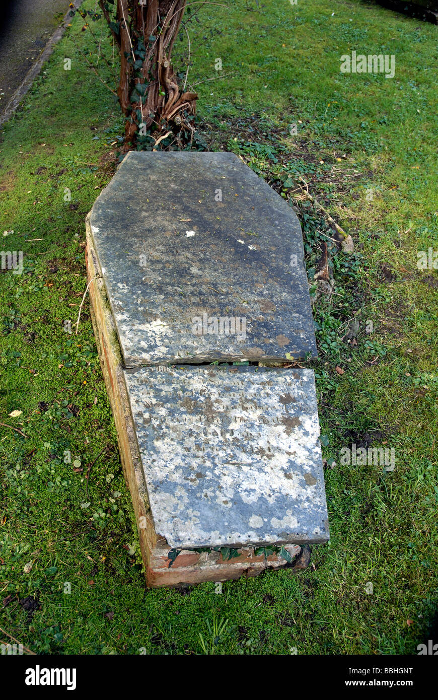 Coffin shaped grave, Padstow churchyard, Cornwall, Britain, UK Stock