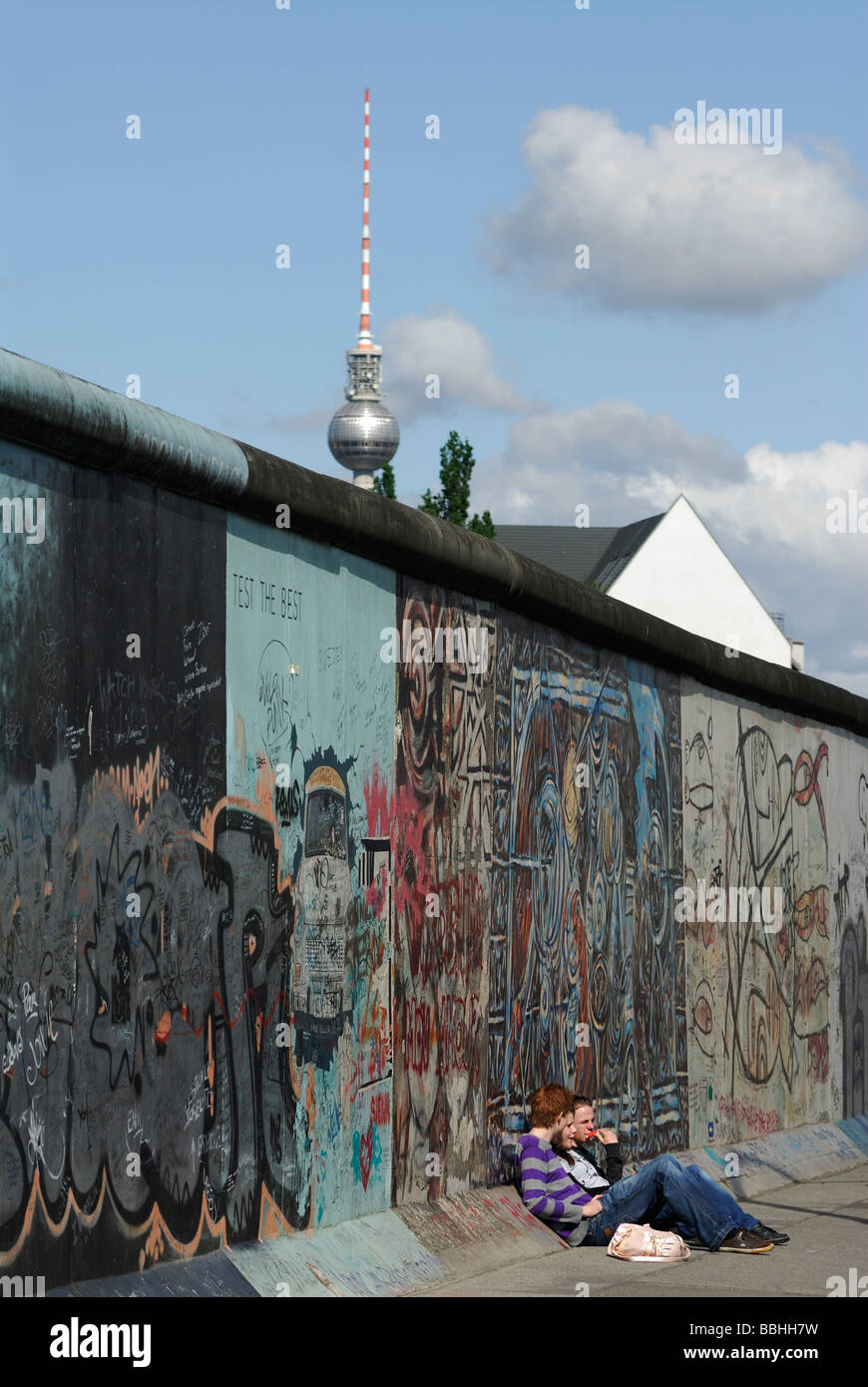 Berlin Germany East Side Gallery a section of the Berlin Wall painted by dozens of artists Stock Photo