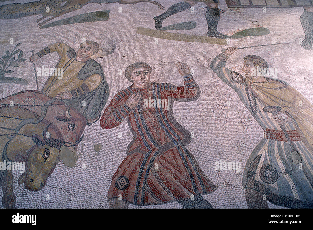 italy, sicily, piazza armerina, villa romana del casale, great hunt mosaic Stock Photo