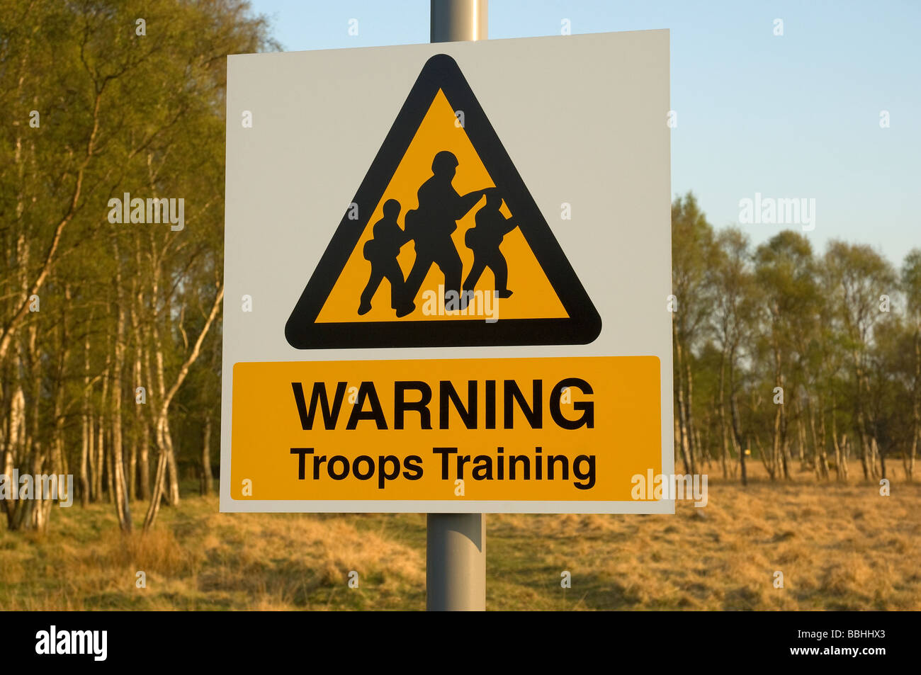 Close up of troops soldiers MOD training sign North Yorkshire England UK United Kingdom GB Great Britain Stock Photo