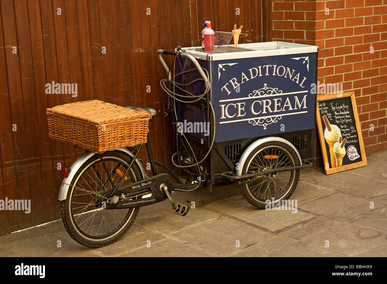 Ice cream seller's vendor bike bicycle Whitby North Yorkshire England UK United Kingdom GB Great Britain Stock Photo
