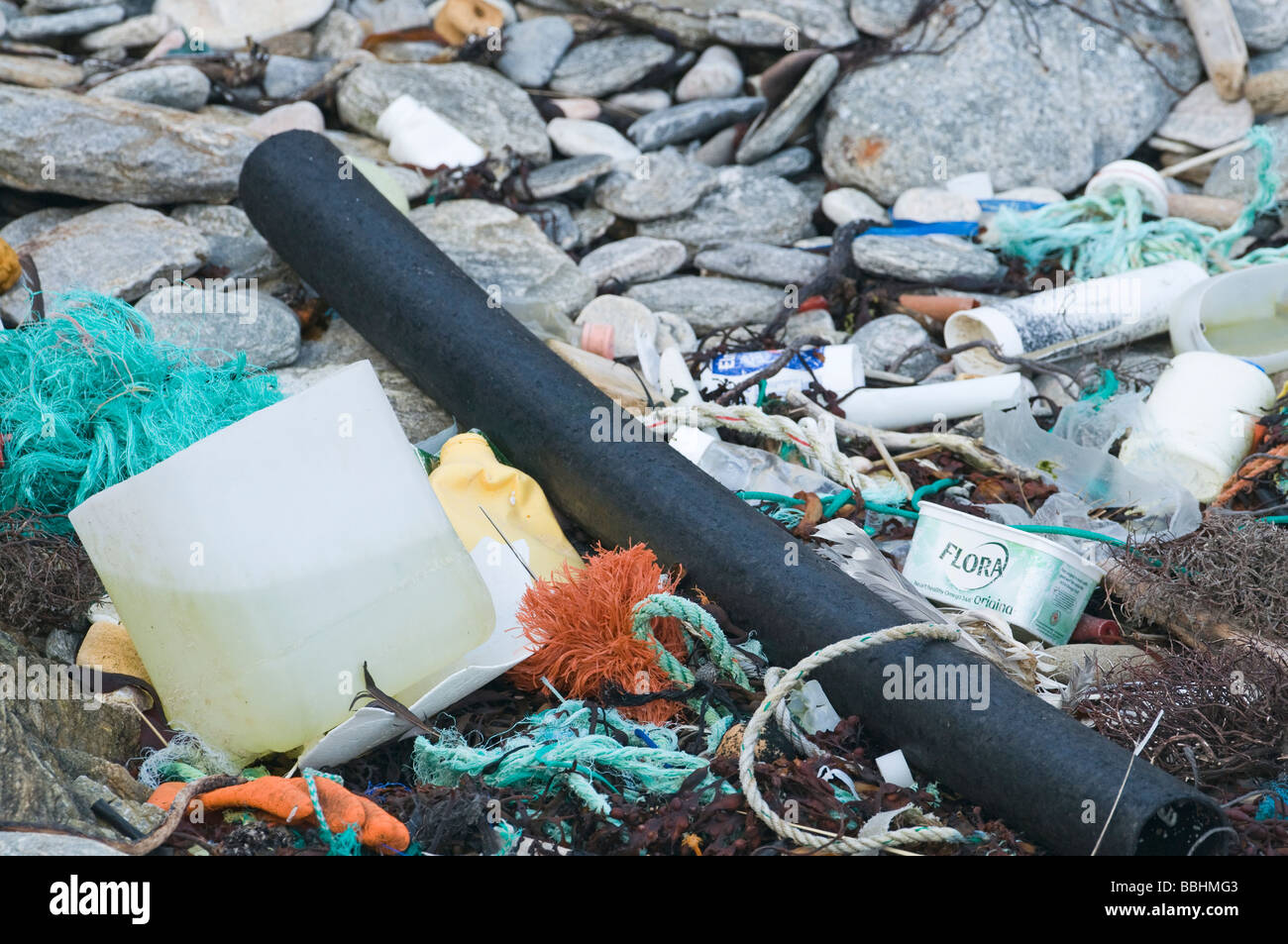 Rubbish washed up from sea on beach in Shetland Stock Photo - Alamy