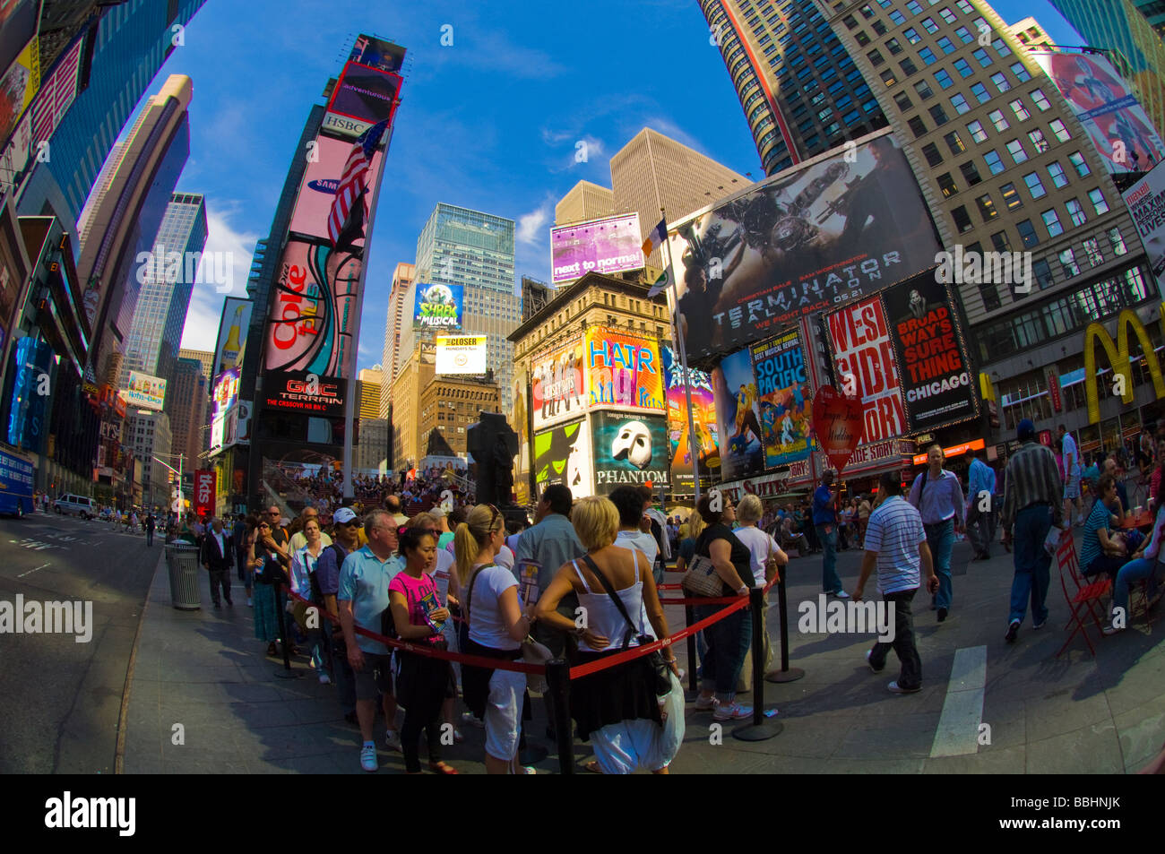 Theatregoers on line at the TKTS ticket booth in Times Square in New