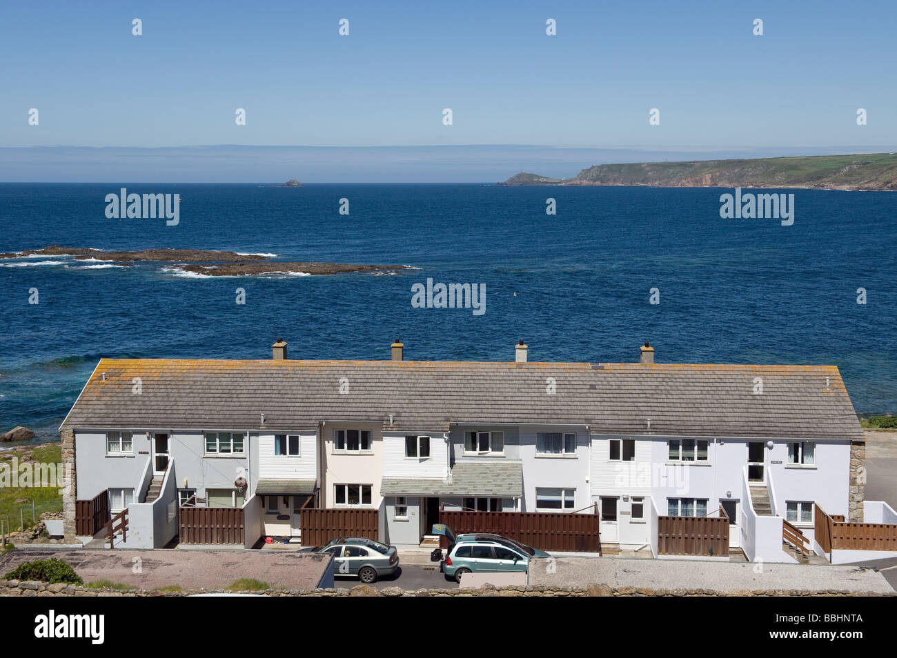 A row of four terraced houses at Sennen Cove,Cornwall, England,"Great