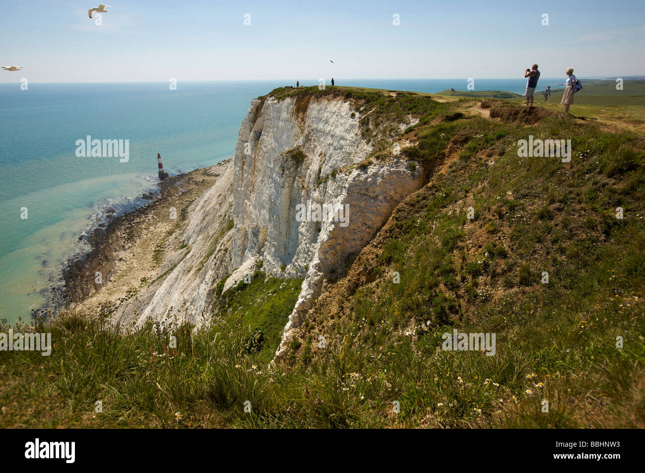 The clifftop at Beachy Head a notorious suicide spot as well as a famous Uk beautyspot. Stock Photo