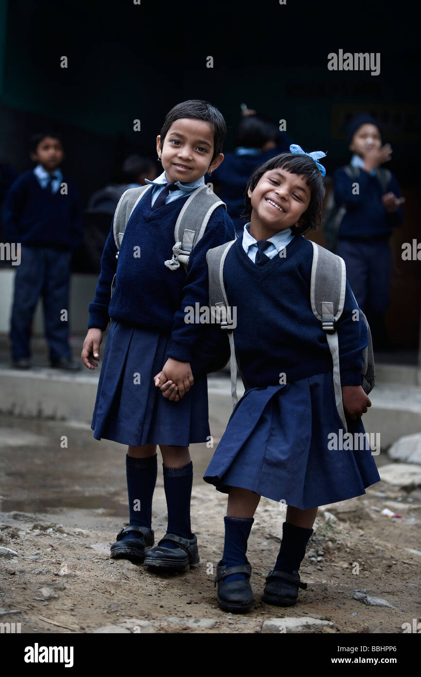 Pokhara, Nepal; Orphaned girls in school uniforms Stock Photo