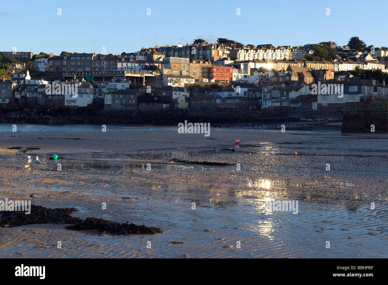 'St Ives' harbour and beach at sunset,Cornwall, England, 'United Kingdom', 'Great Britain' Stock Photo