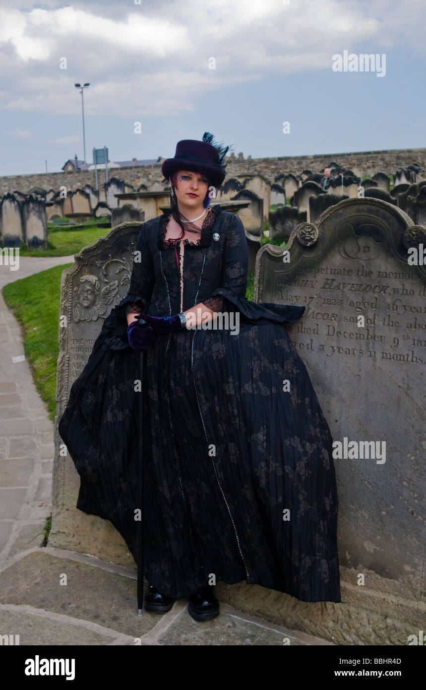 A Goth in the grounds of St Mary's Church, Whitby during the Whitby 'Goth' Weekend Stock Photo
