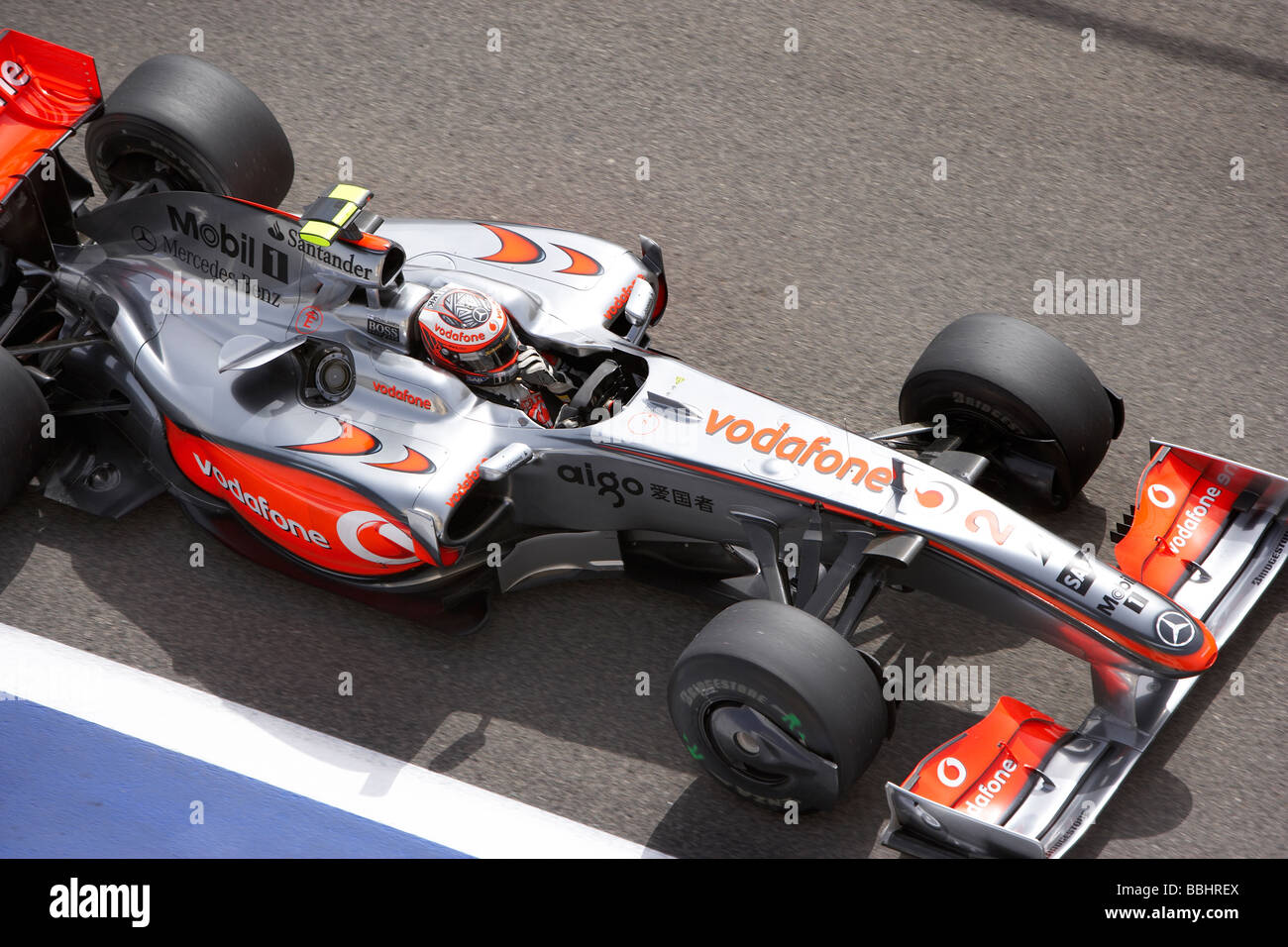 Heikki Kovalainen McLaren Mercedes entering the pitsat the 2009 Bahrain Grand Prix Stock Photo