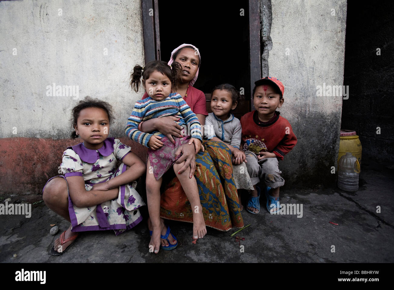 Pokhara, Nepal; Mother with children living in poverty Stock Photo Alamy