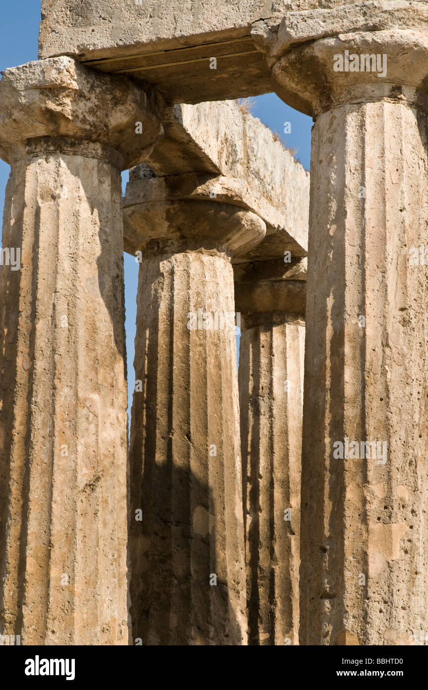 Doric columnes and capitals of the 5th cen BC Temple of Apollo at Ancient Corinth Peloponnese Greece Stock Photo