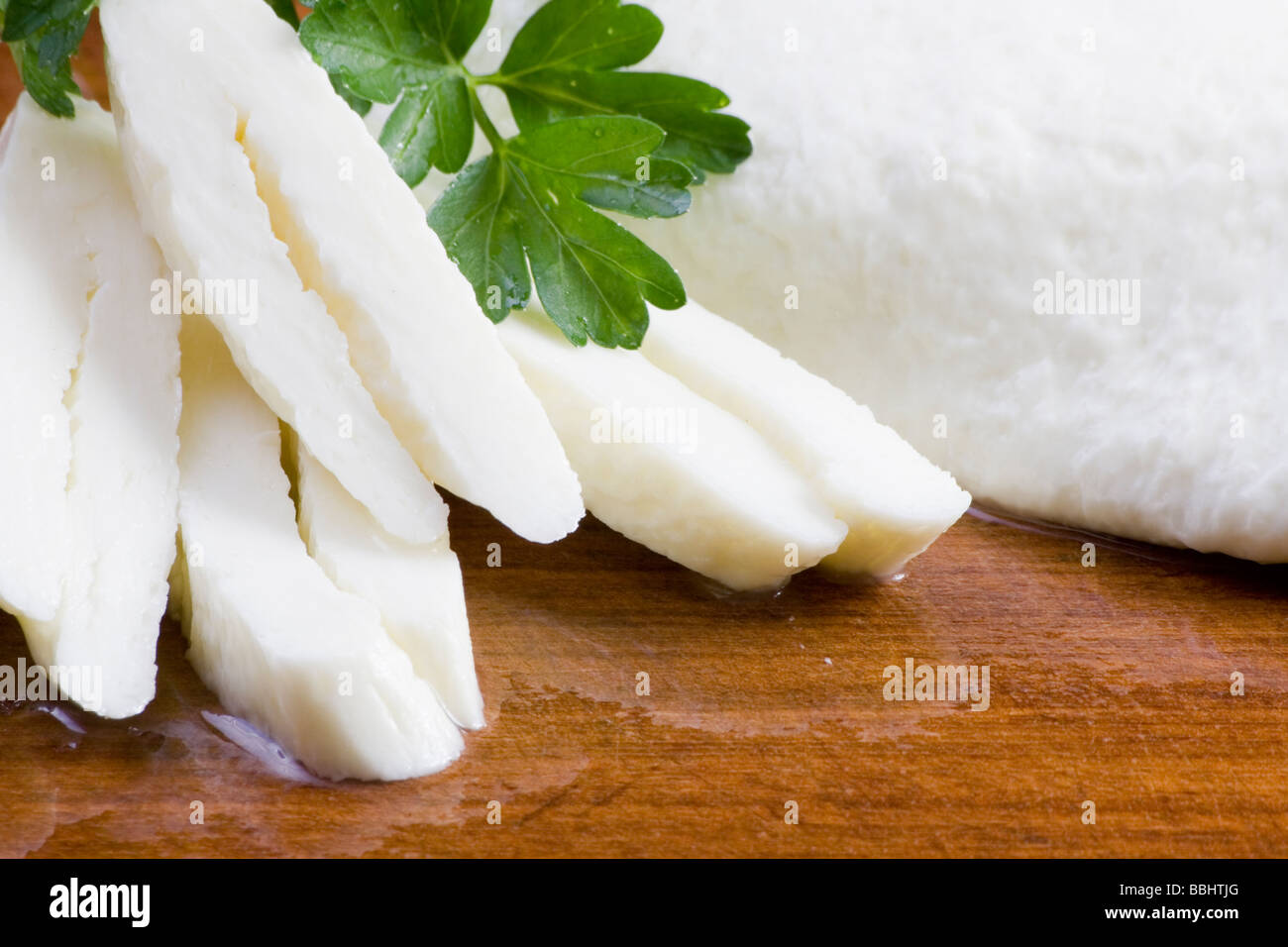 Closeup of halloumi (traditional cypriot cheese) slices. Stock Photo