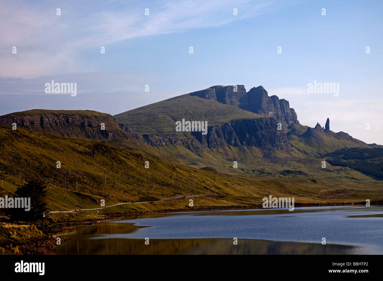 Old Man of Storr, with Loch Fada in foreground, Isle of Skye, Inner Hebrides, Scotland, UK, Europe Stock Photo