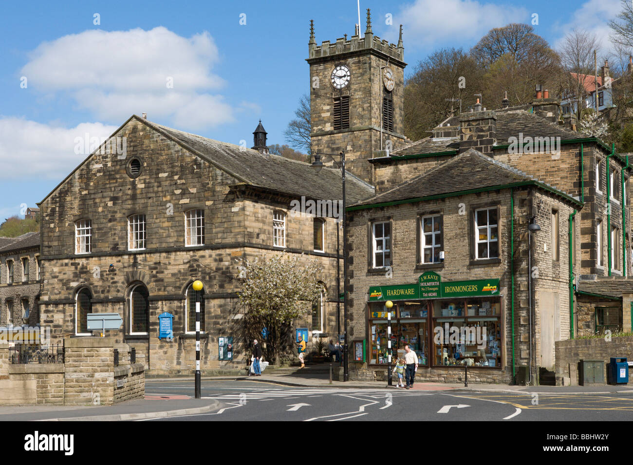 Church and Town Centre, Holmfirth, West Yorkshire, England, UK Stock Photo