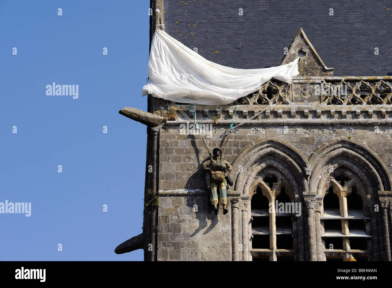 D Day,parachutist John Steele on the church at SainteMereEglise