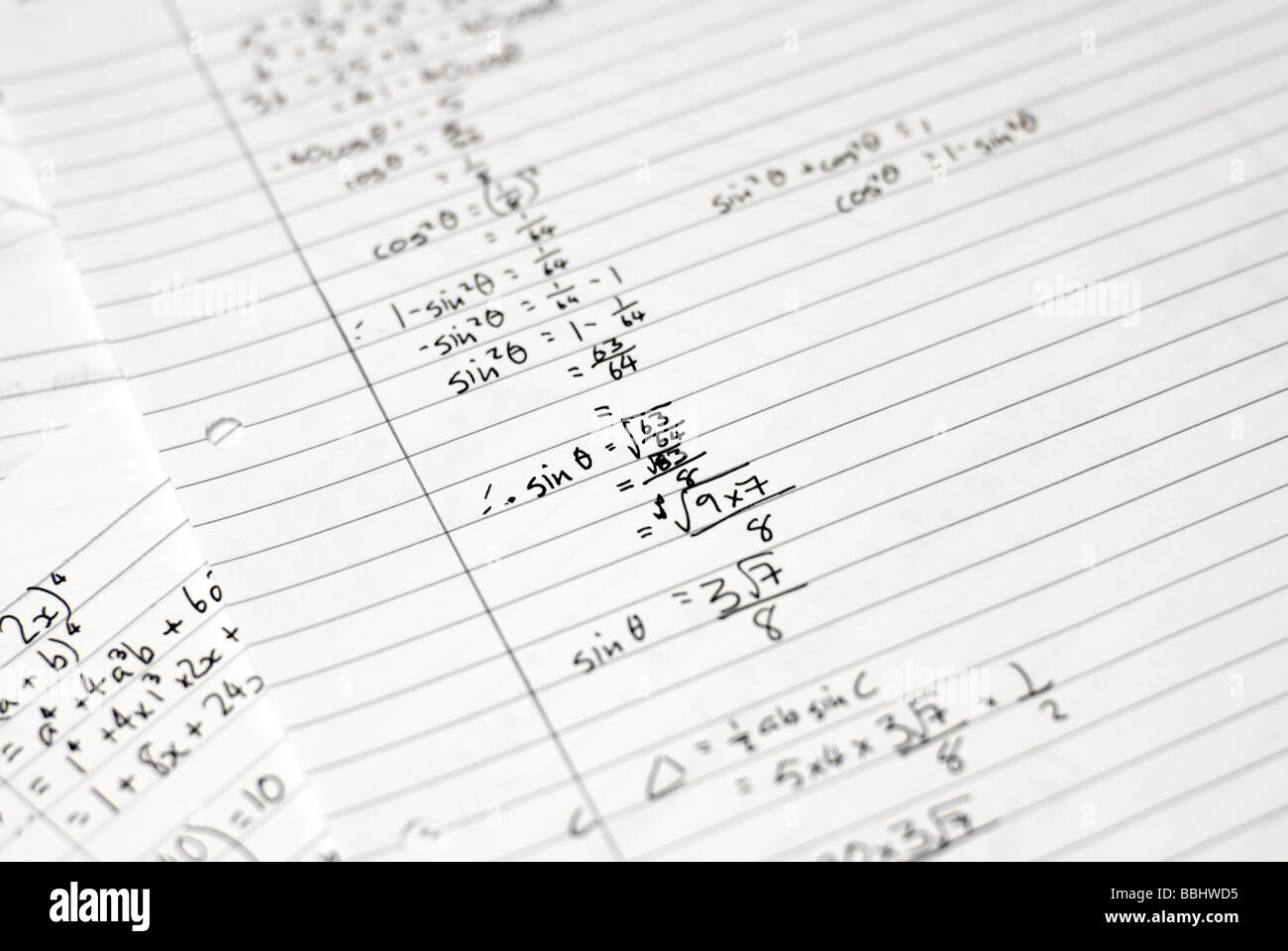 Math Trigonometry Question Working On Lined Paper The Working Is All Stock Photo Alamy