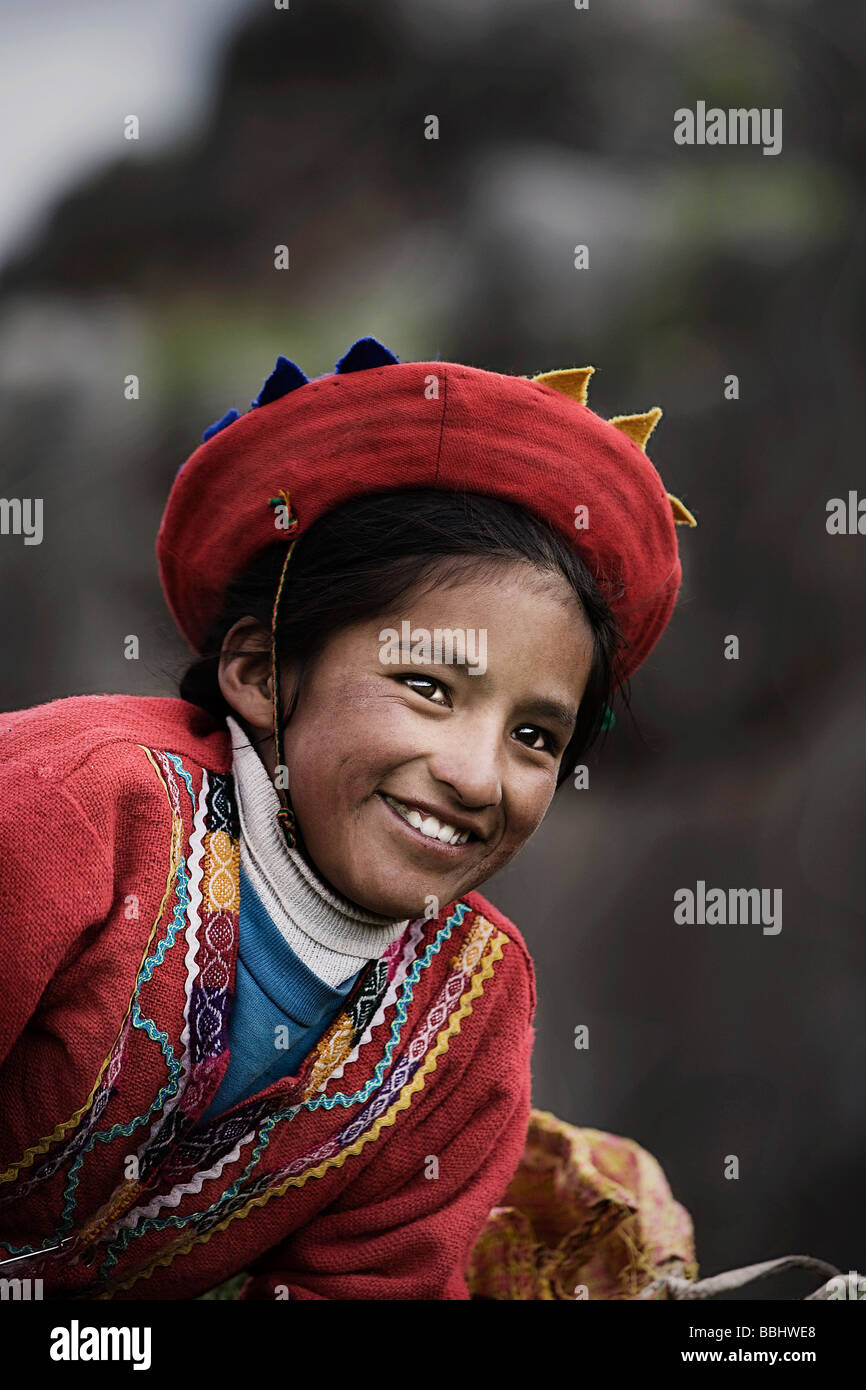 Cuzco, Peru; Peruvian girl smiling at camera Stock Photo Alamy