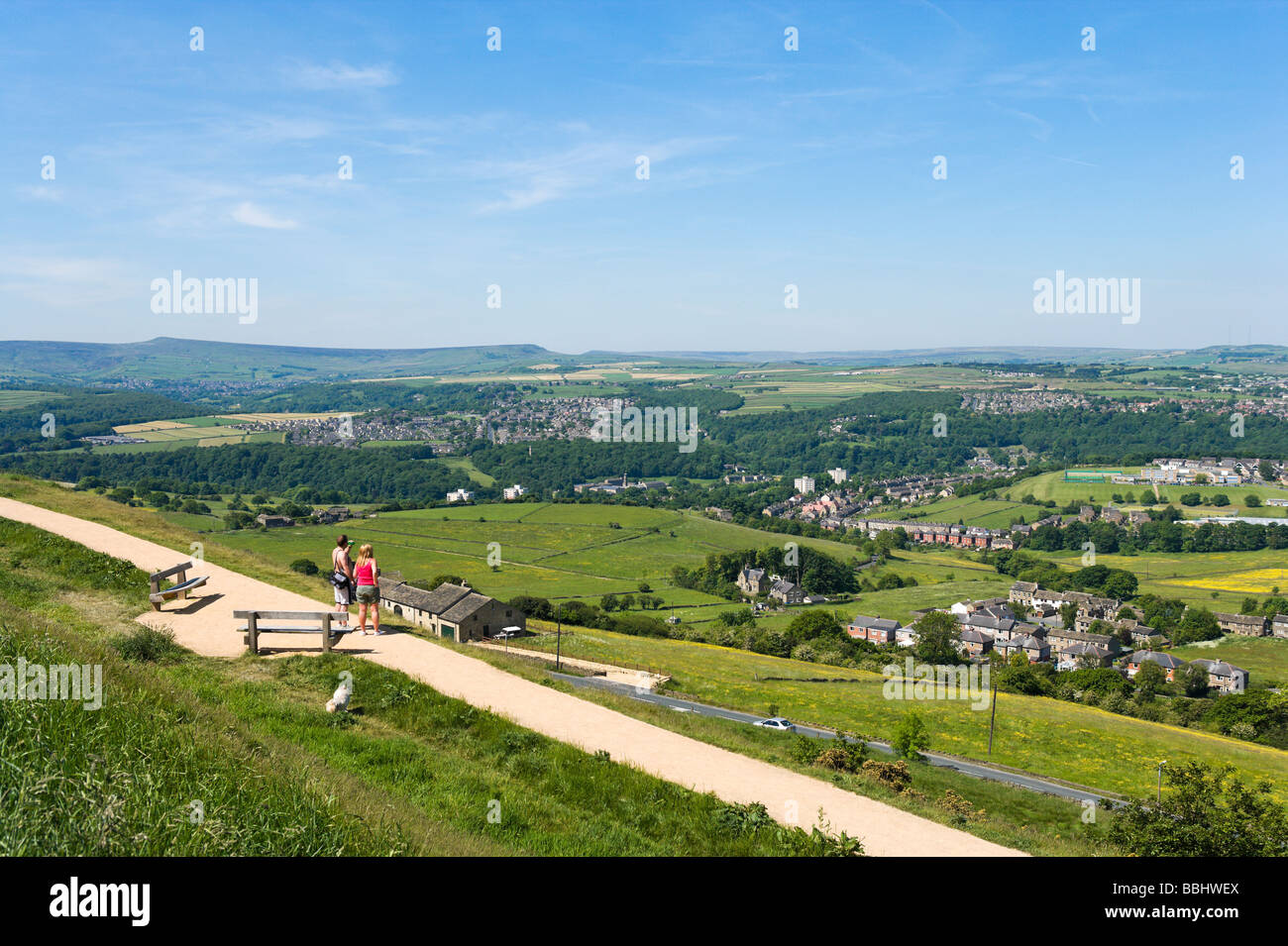 View over Huddersfield from Castle Hill ,West Yorkshire, England Stock Photo