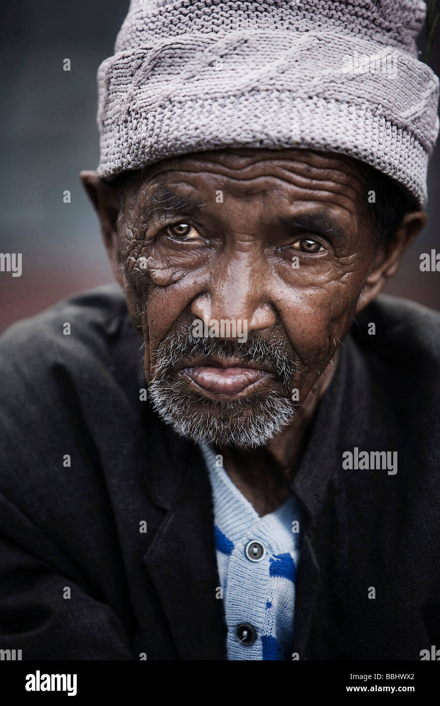 Pokhara, Nepal; Senior man at an 'aged shelter' Stock Photo