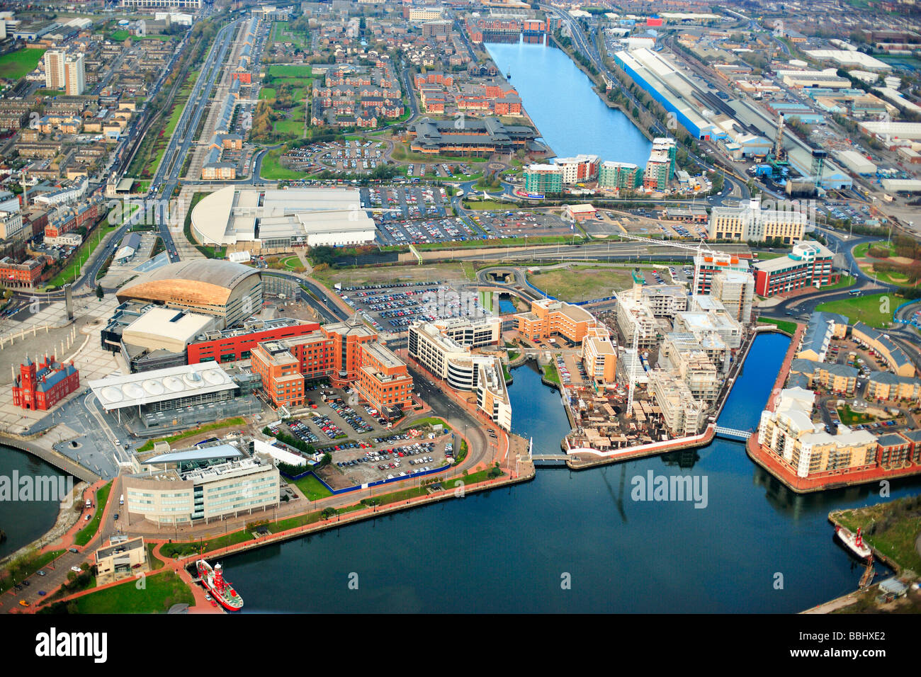 Aerial view of Cardiff docks area Stock Photo - Alamy