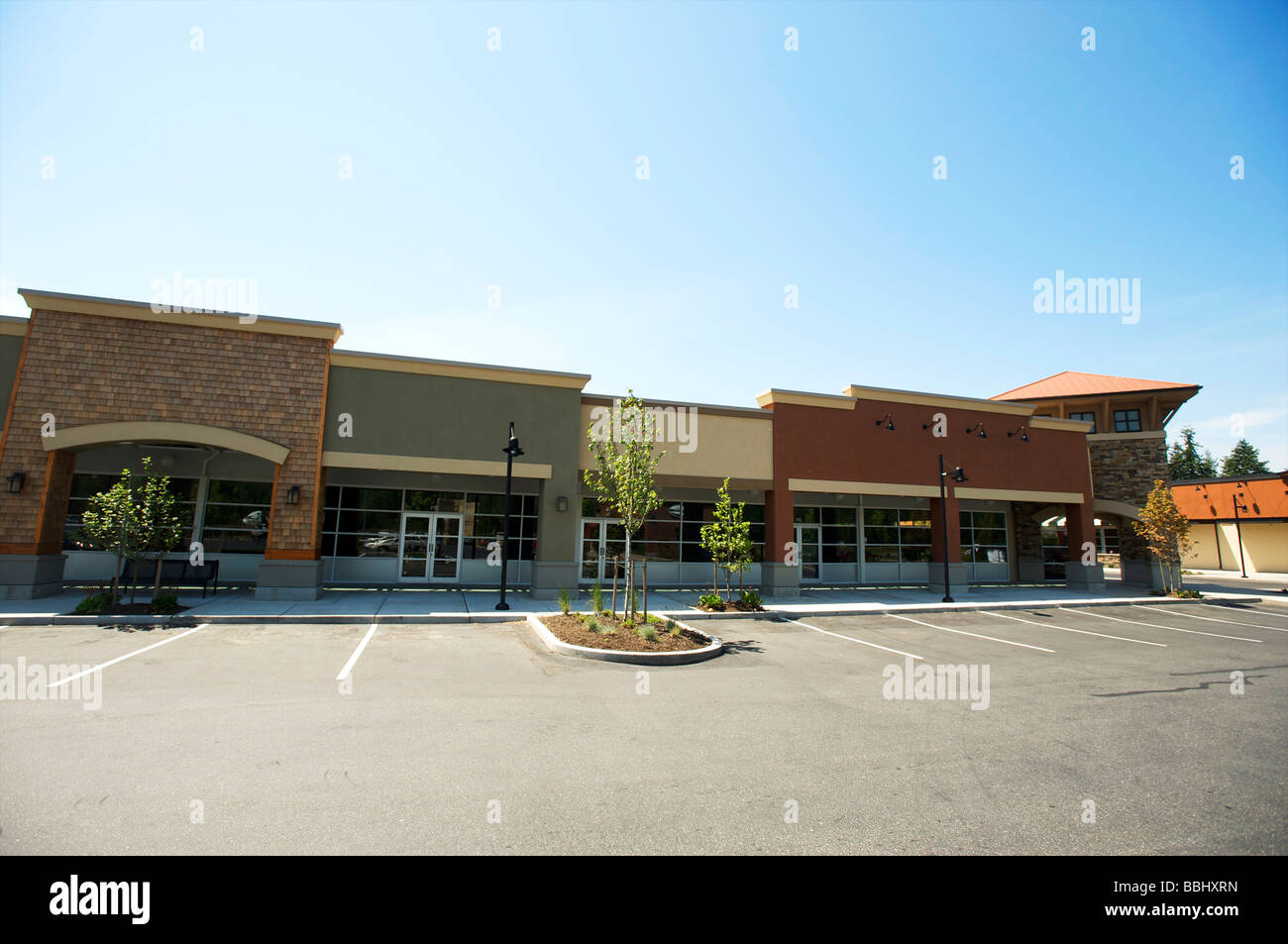 Empty store fronts in a suburban outdoor mall The economic crisis Stock Photo