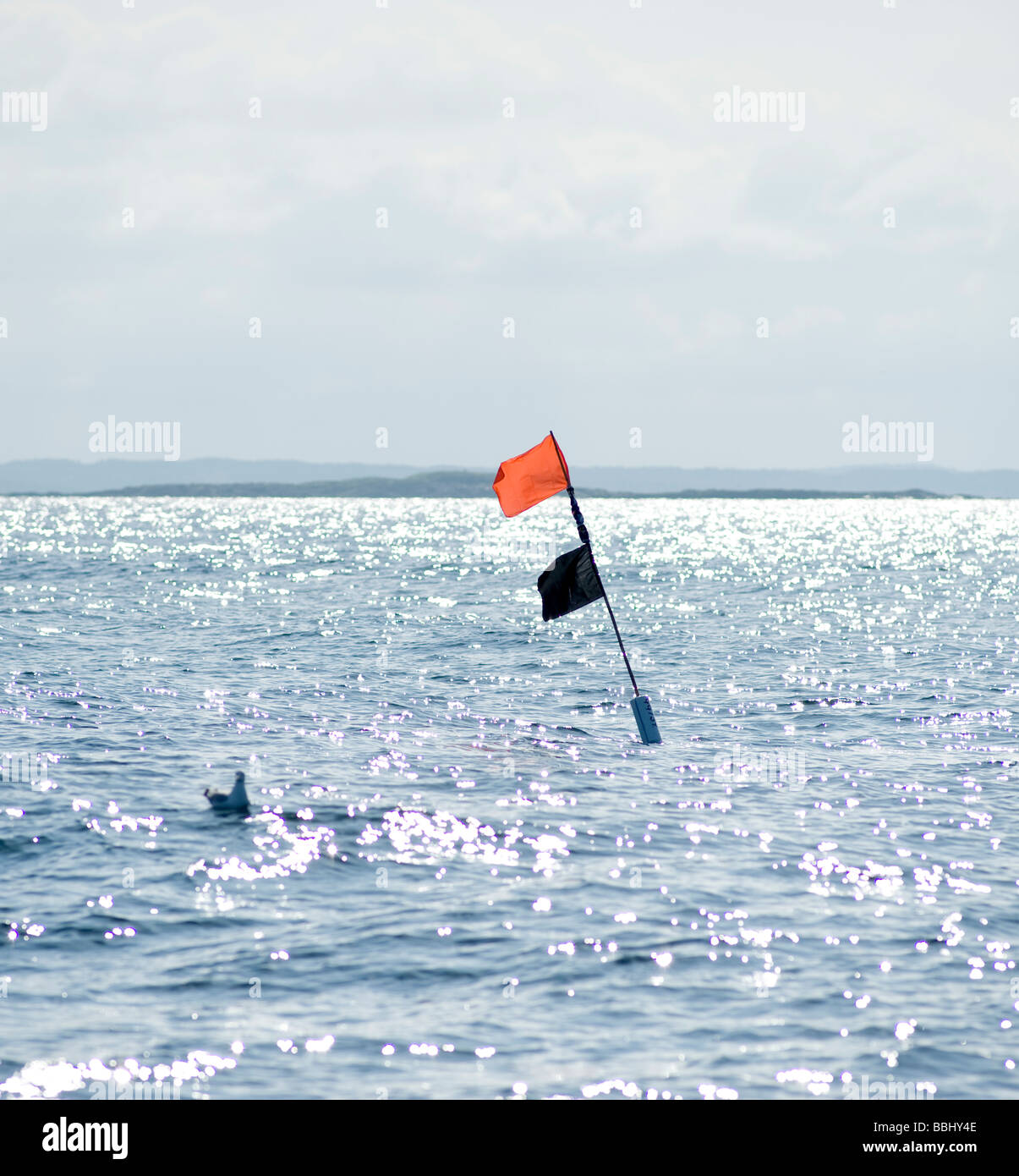 Fishing flag used for Crayfishing. Stock Photo