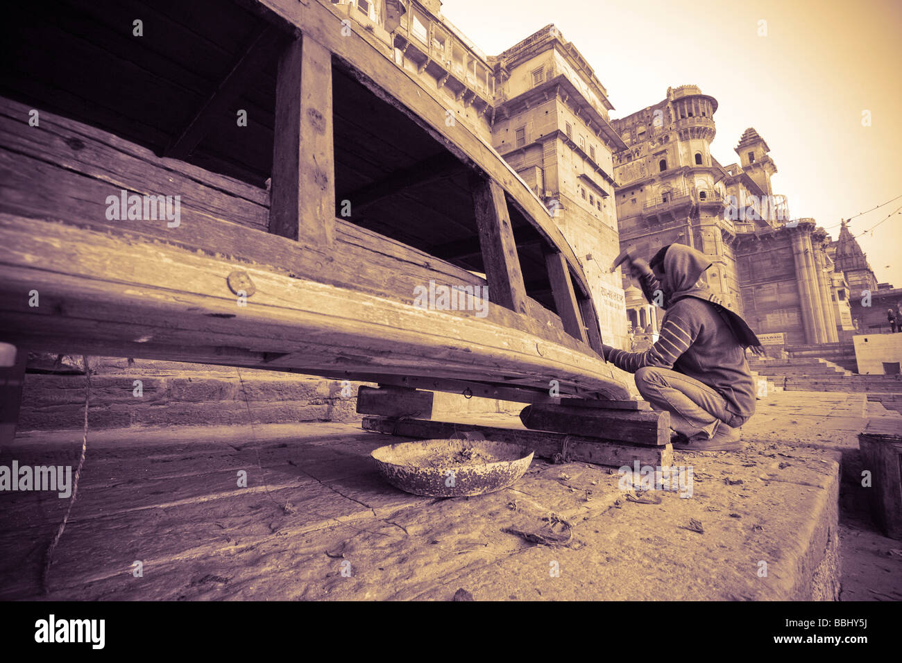 Indian Men Building Boat Stock Photos Indian Men Building Boat