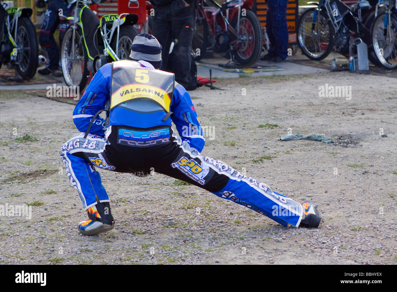 Speedwaydriver warm up Stock Photo