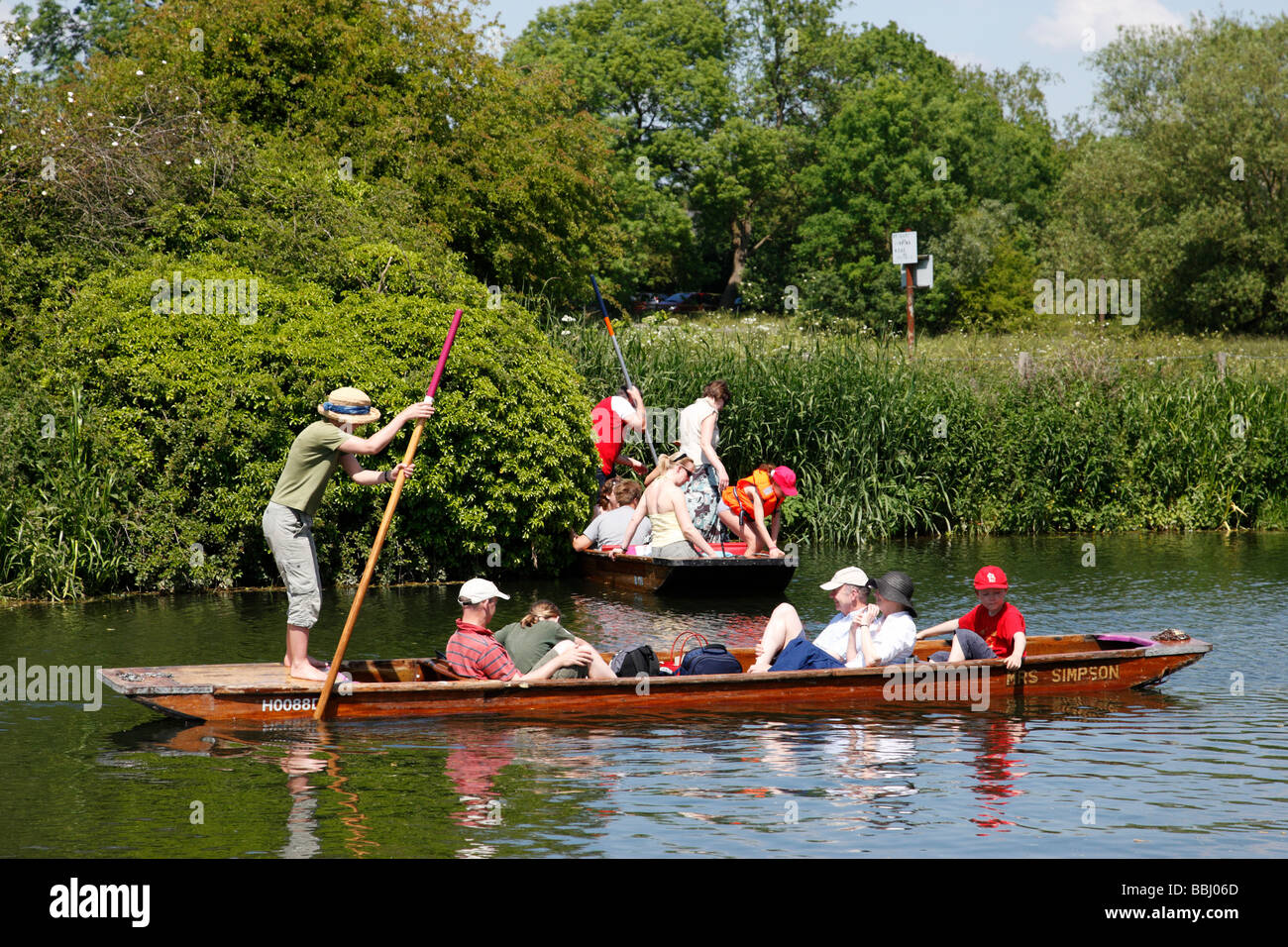 punting on the river cam at grantchester meadows just outside cambridge uk Stock Photo