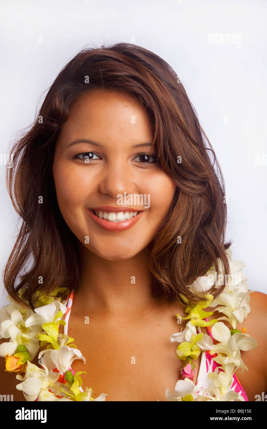 portrait of a Hawaiian girl with flower lei Stock Photo - Alamy