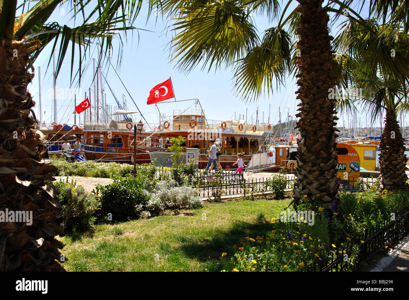 Harbour promenade view, Bodrum, Bodrum Peninsula, Mugla Province, Turkey Stock Photo