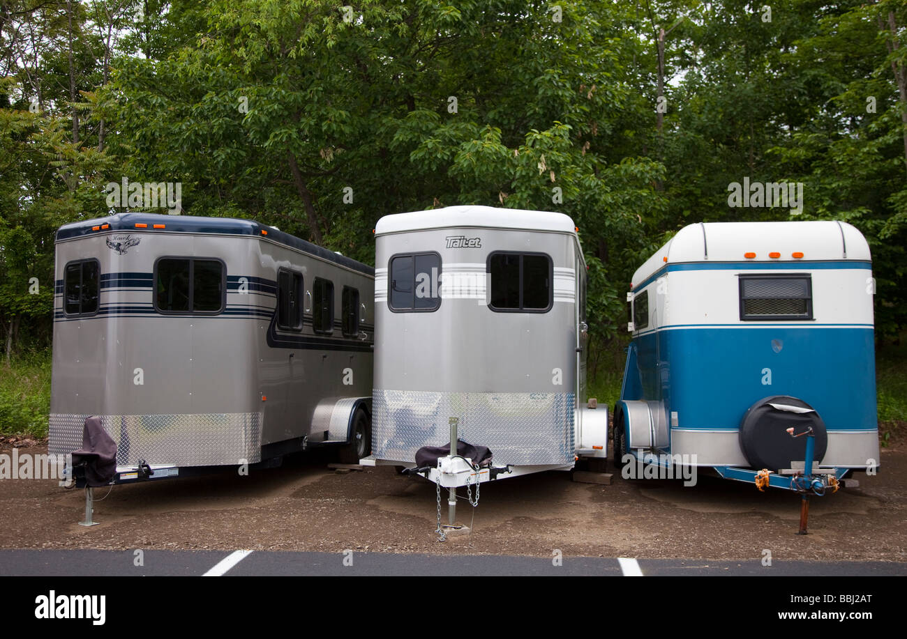 Horse trailers near a parking lot Stock Photo Alamy