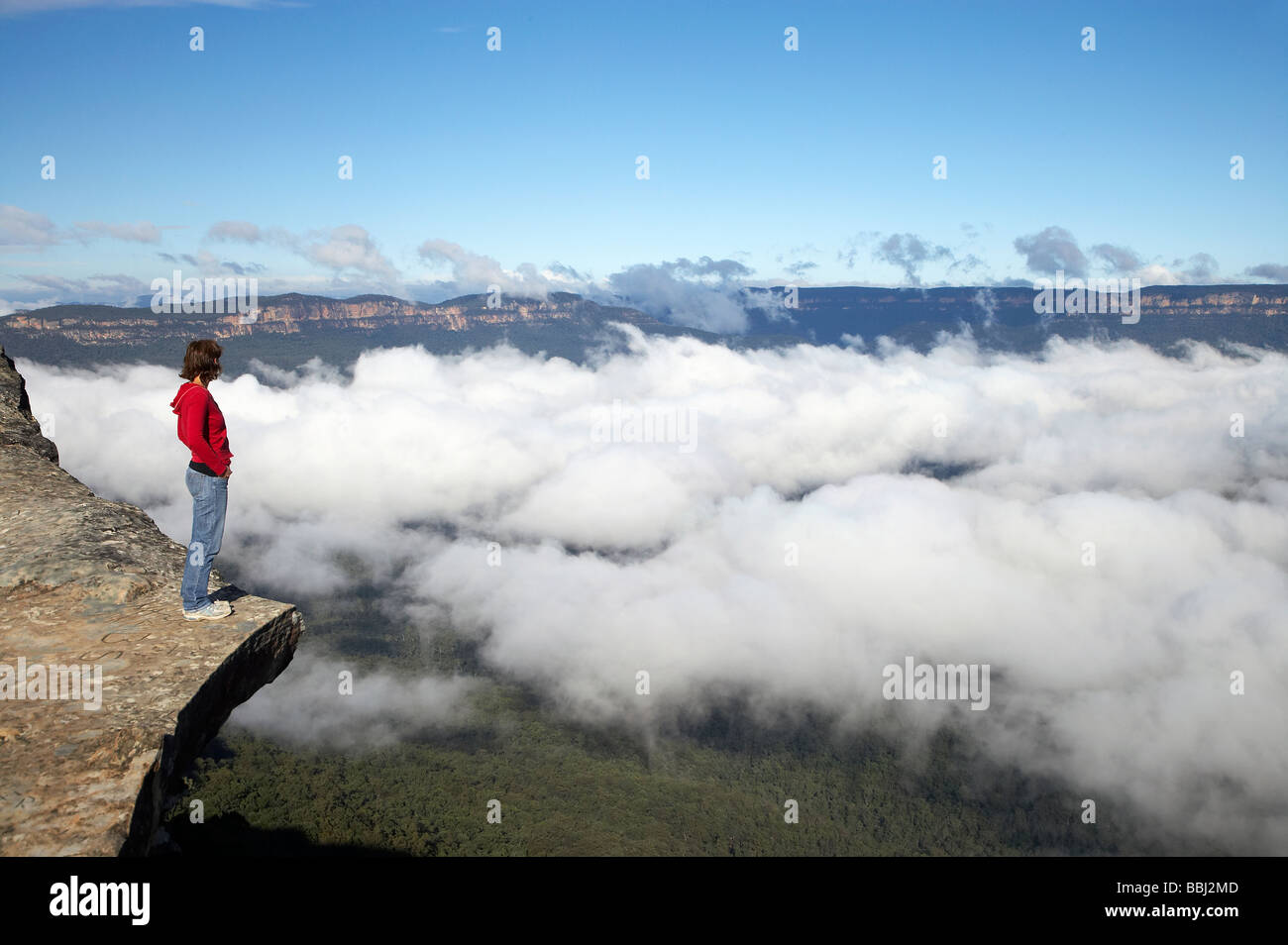 View from Kings Tableland over Clouds in Jamison Valley Blue Mountains New South Wales Australia Stock Photo