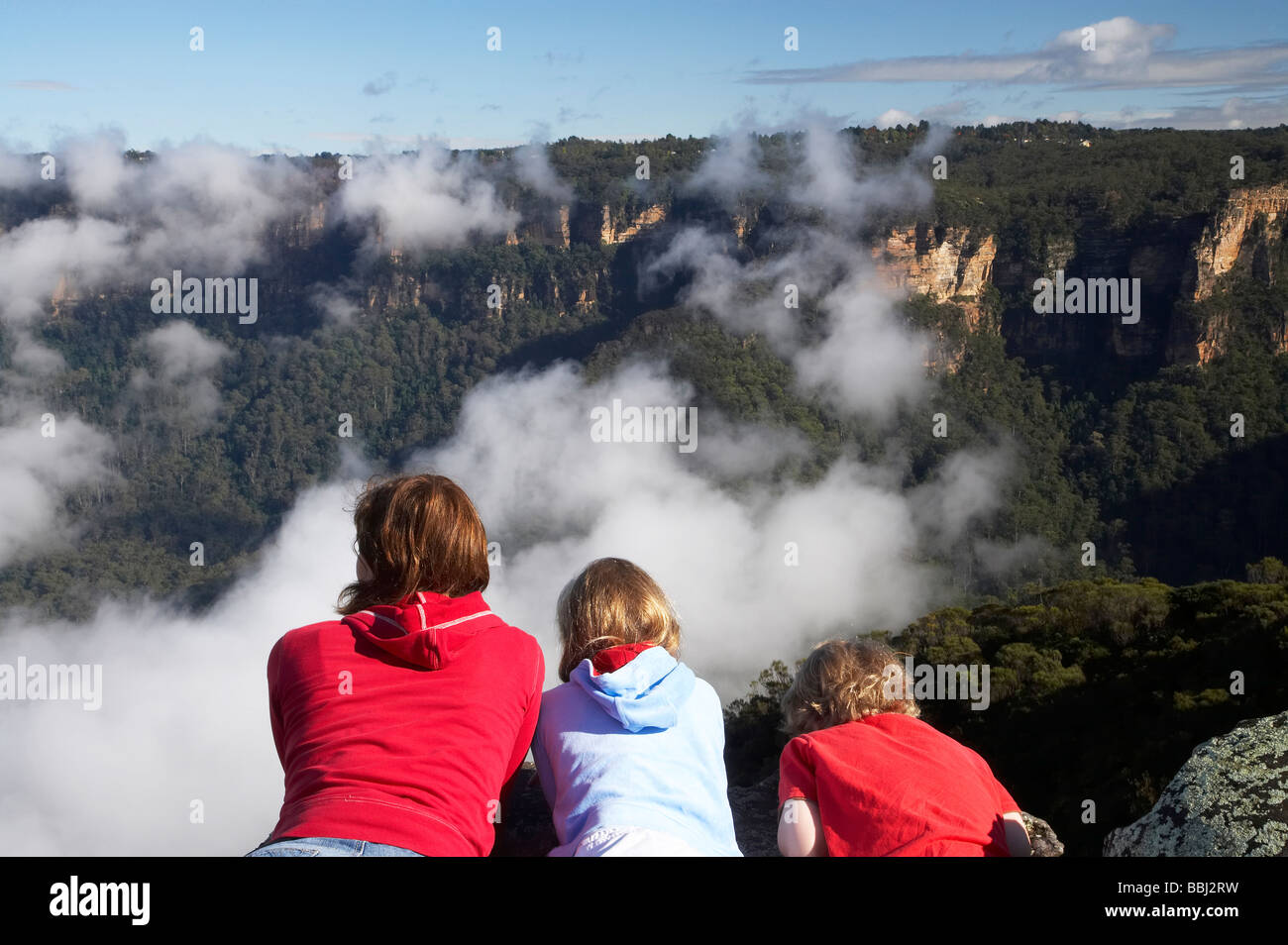 View from Kings Tableland over Clouds in Jamison Valley Blue Mountains New South Wales Australia Stock Photo