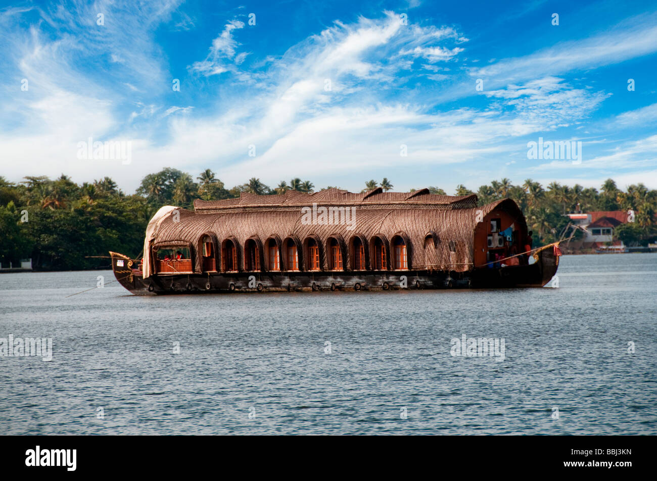 Traditional Kettuvallam houseboat in kerala india Stock Photo