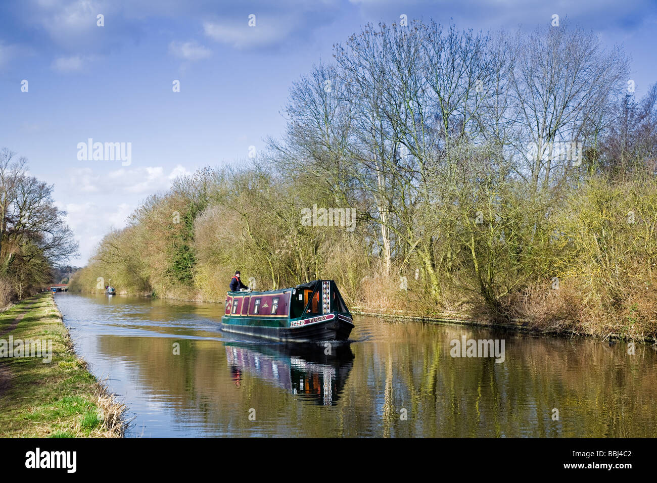 UK, England, Greater London, The Grand Union Canal and Narrowboat 'Tugby' near Denham Green Stock Photo