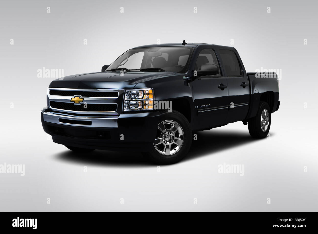 2009 Chevrolet Silverado Hybrid in Black - Front angle view Stock Photo