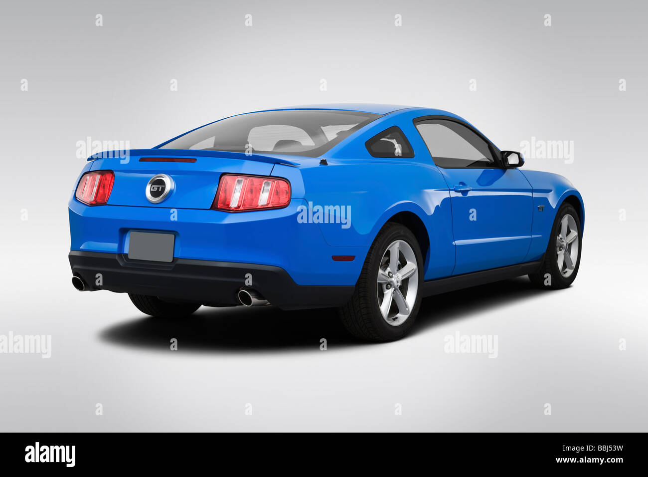 2010 Ford Mustang GT Premium in Blue - Rear angle view Stock Photo