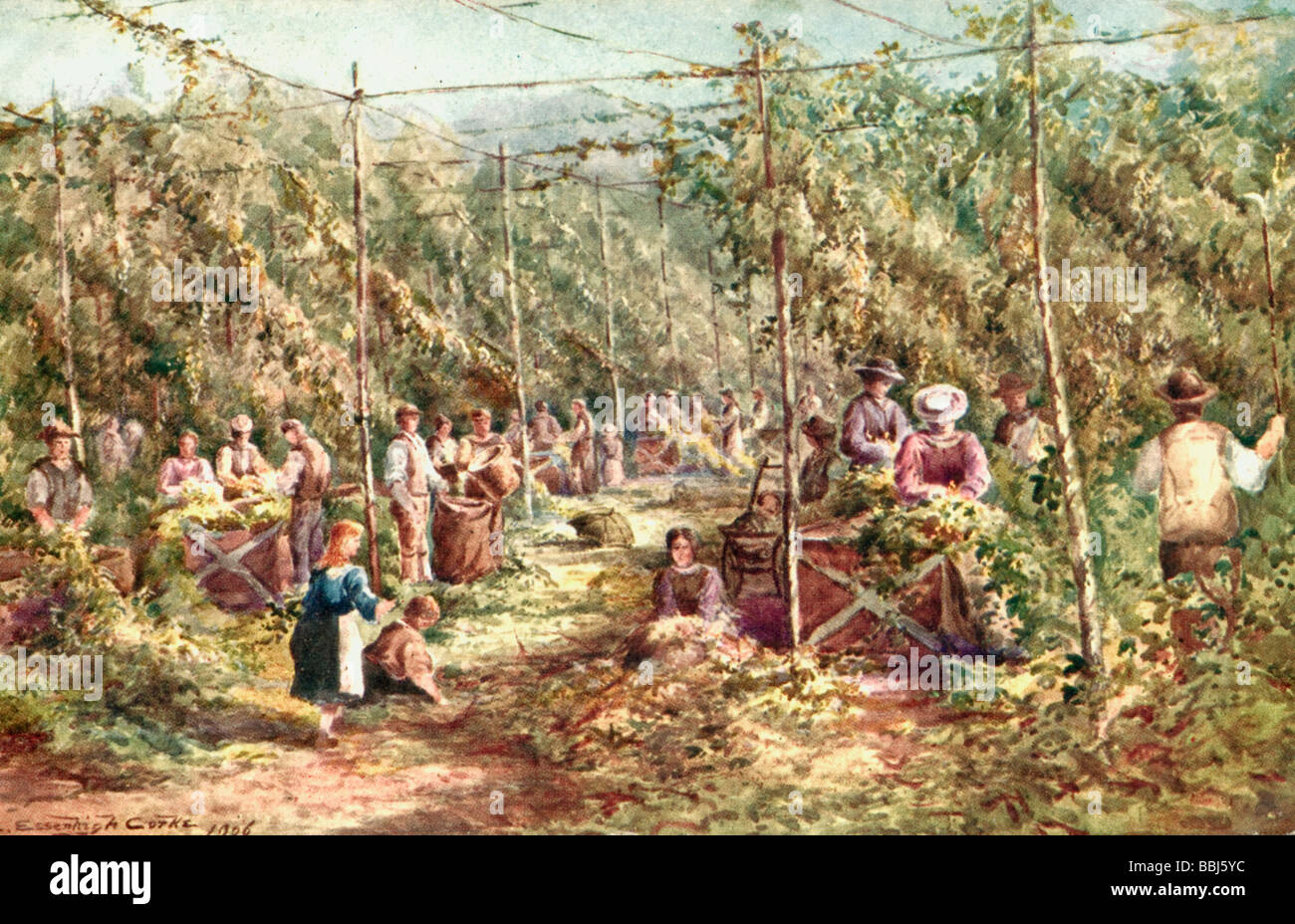 Hop pickers in Kent at the turn of the 19th and 20th centuries. Stock Photo