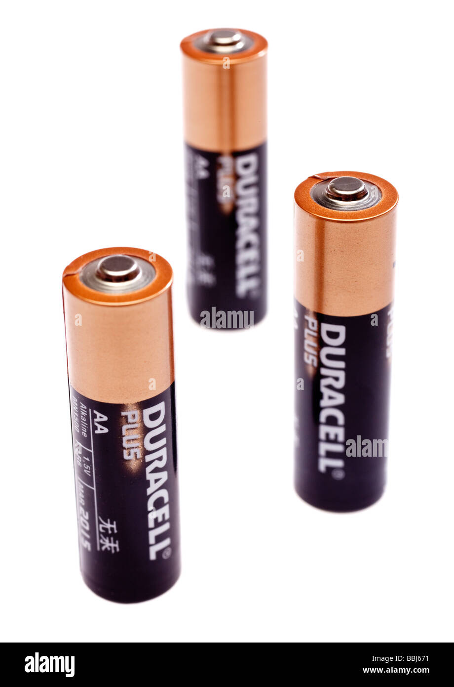 Three Duracell AA batteries close up shallow dof Stock Photo - Alamy