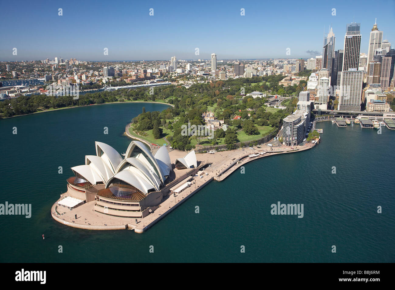 Sydney Opera House Royal Botanic Gardens CBD and Circular Quay Sydney New South Wales Australia aerial Stock Photo