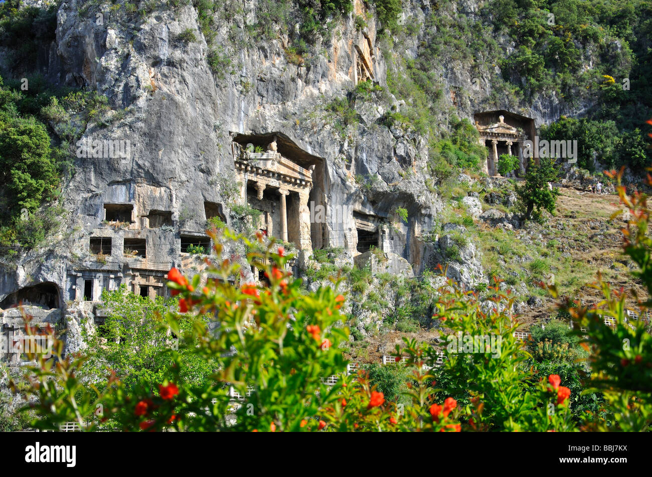 Lycian Tombs cut into cliffs, Fethiye, Mugla Province, Republic of Türkiye Stock Photo
