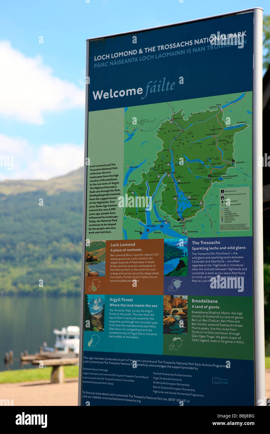 Loch Lomond & Trossachs National Park sign Stock Photo