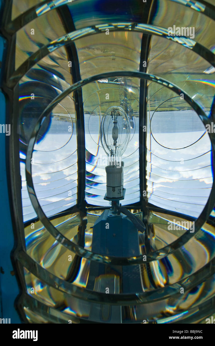 dh  NORTH RONALDSAY ORKNEY North Ronaldsay lighthouse lamps and lights lens beacon fresnel lamp Stock Photo