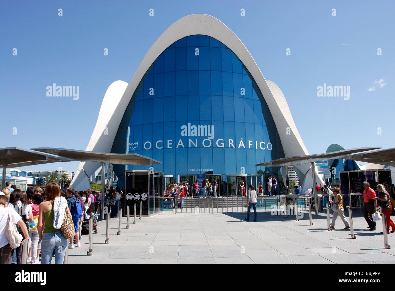 Queues of people waiting to enter the famous Oceanografico in the new City of Arts & Science ,Valencia,Spain, Stock Photo